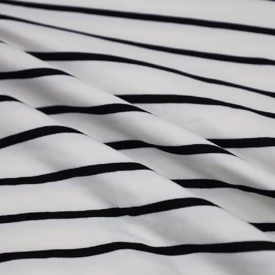 Fabric Merchants Black & White Stripes Double Brushed 4-Way Stretch Fabric